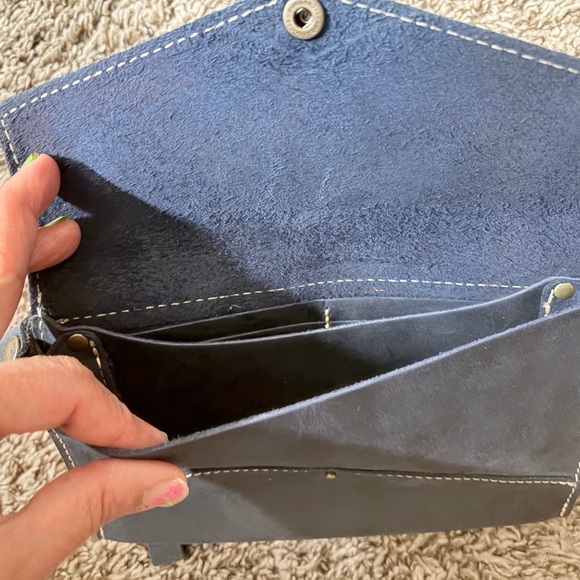 Portland Leather Goods OG Envelope Stylish Navy Clutch with Wrist Strap